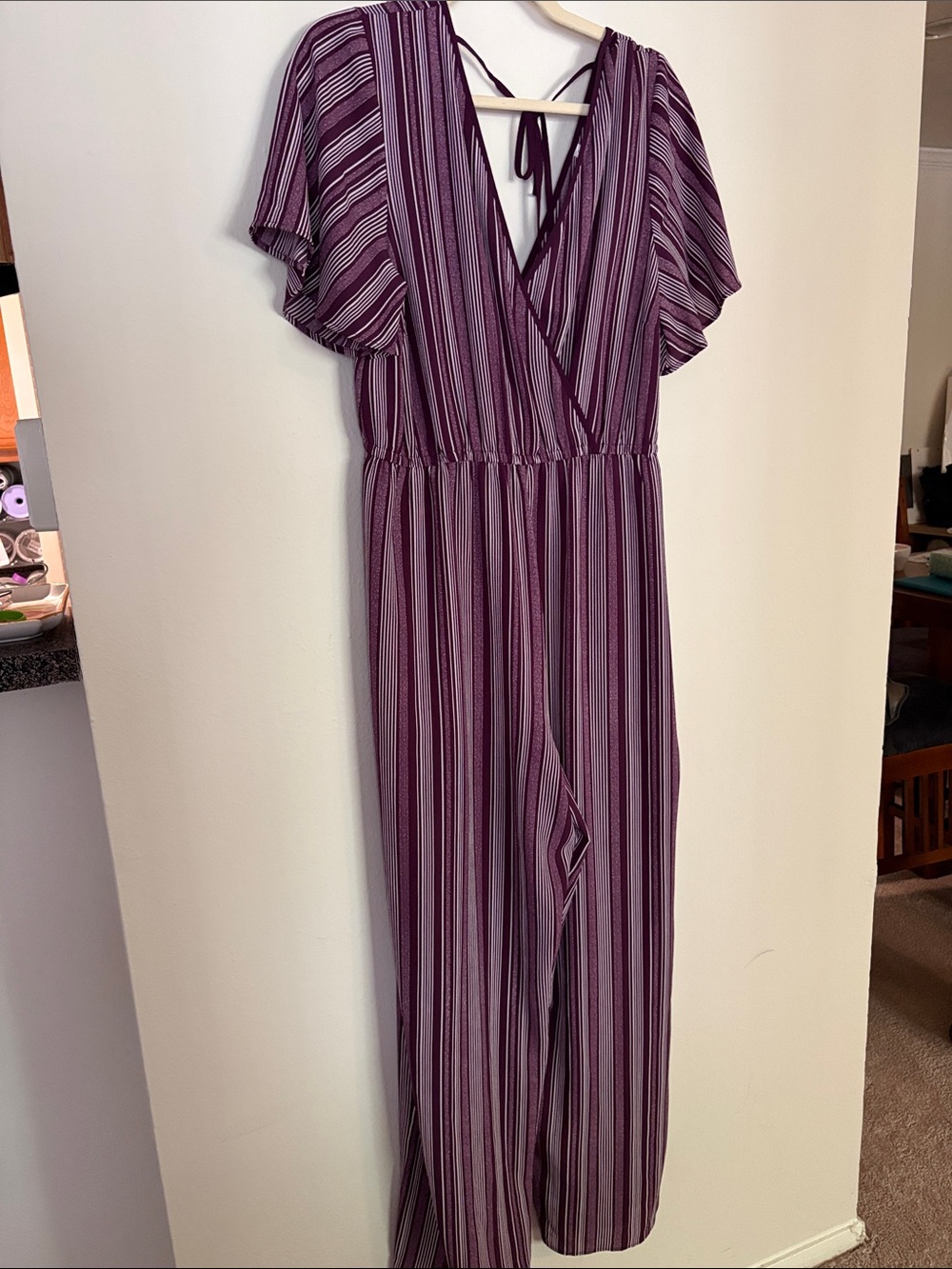 Xhilaration Plum and Light Pink Striped Jumpsuit